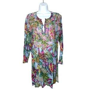 NWT‎ Raj Floral Embroidered Boho Tunic Cover Up Multicolor Medium